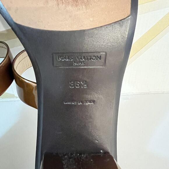 Louis Vuitton Patent Leather Brown Slip On Tassels Sandals Block Heels SZ 36.5 - Picture 10 of 15